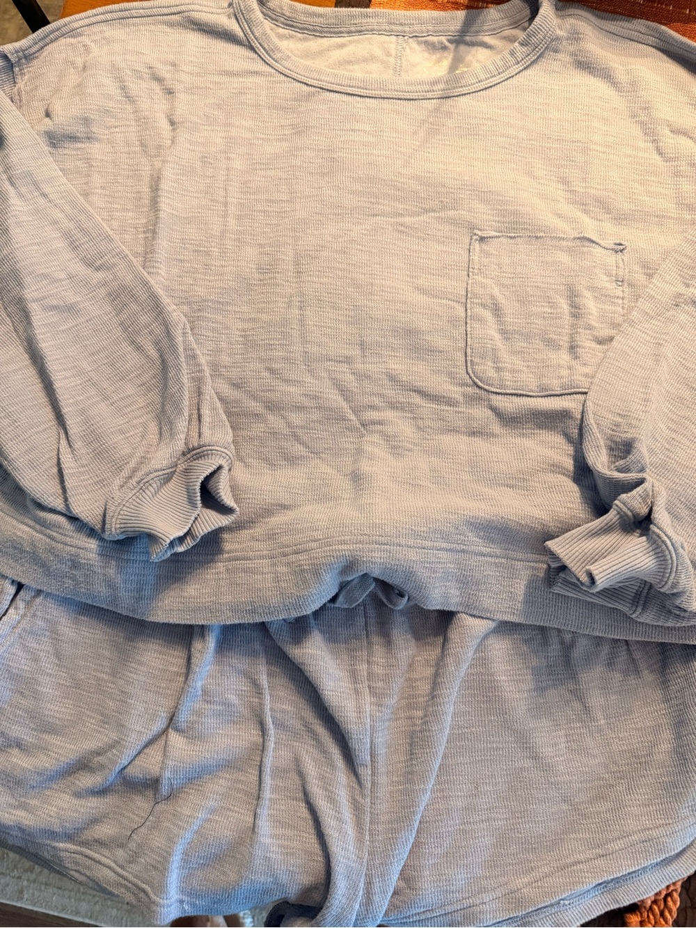 Aerie Large Light Blue Long Sleeve Pocket Shirt w Matching XL Shorts